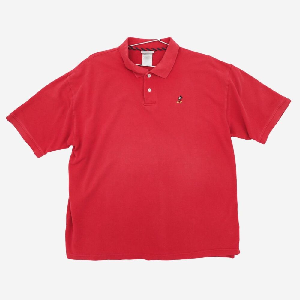 Disney Mickey Mouse Red Polo Shirt Mens Short Sleeve‎ Collared Top